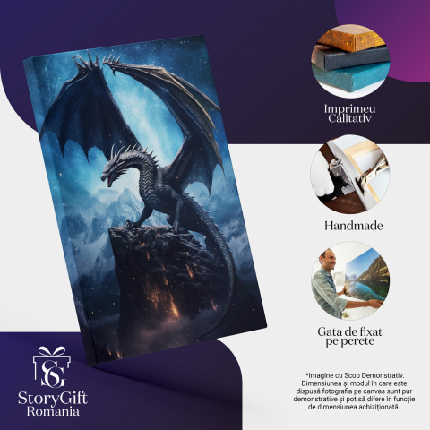 Dragon pe Vârful Muntelui - Pictură Digitală Fantasy, Marime 40x25CM [1]