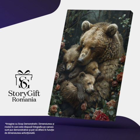 Tablou Canvas Dragostea Necondiționată a Ursului Mamă Față de Puii ei Strânși în Brațe , Pictura Digitala 40x25CM [4]