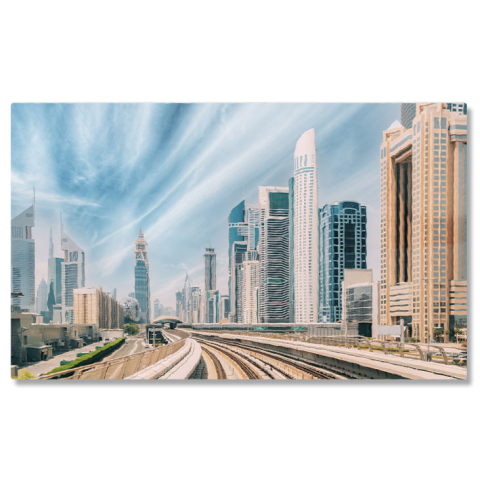 Oraș - Tablou Canvas Drum de Metrou Printre Zgarietori in Dubai Trafic, Modern, Urban, Turism 3008 40x25CM