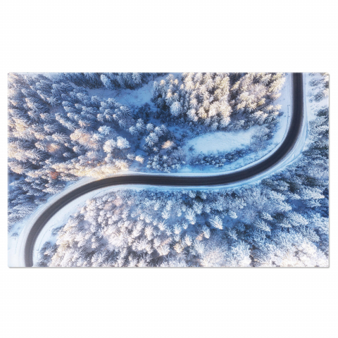 Peisaje cu Drona - Drum și Pădure de Iarnă din Aer - Peisaj Alb de Zapadă, Marime 40x25CM