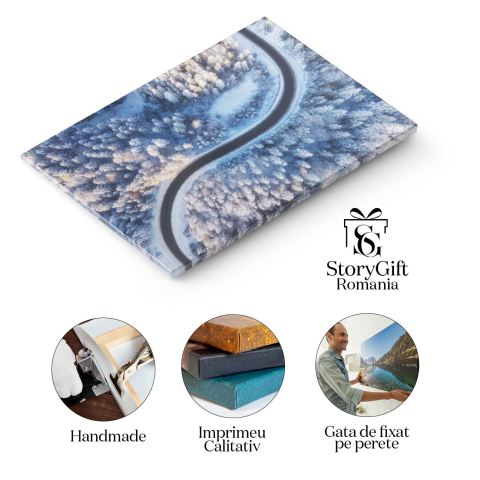 Tablou Canvas Drum si Padure de Iarna din Aer, iarna, padure, drum, peisaj, zapada 3767 40x25CM [1]