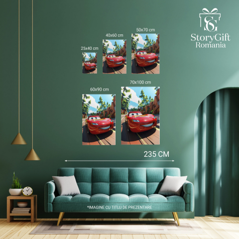 Mașina Roșie Rapidă pe Drumul Împădurit - Pictură Digitală, Marime 40x25CM [2]