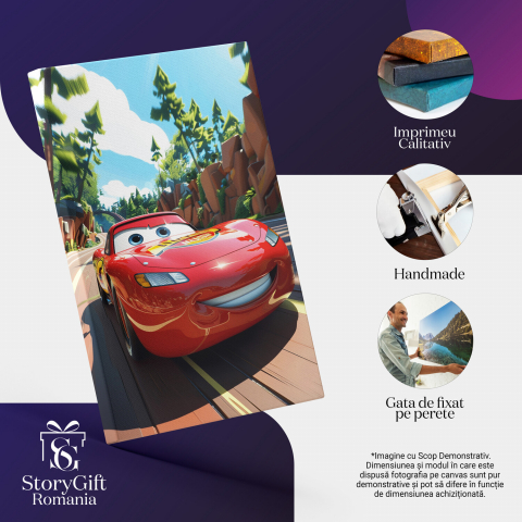 Mașina Roșie Rapidă pe Drumul Împădurit - Pictură Digitală, Marime 40x25CM [1]