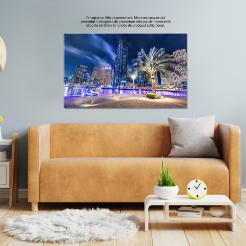 Tablou Canvas: Dubai Marina in lumina noptii, un oras plin de viata Peisaj Urban, Dubai Marina, Lumina Nocturna 40x25CM [4]