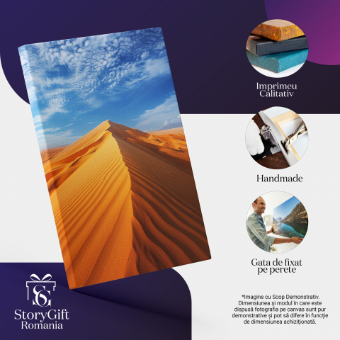 „Tablou Canvas Dune de Nisip în Deșertul Șerpuit și Cerul Senin”, Marime 40x25CM [1]