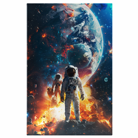 Câini - Echipa de Astronauți în Costume Albe - Tablou Canvas Cosmic, Marime 40x25CM