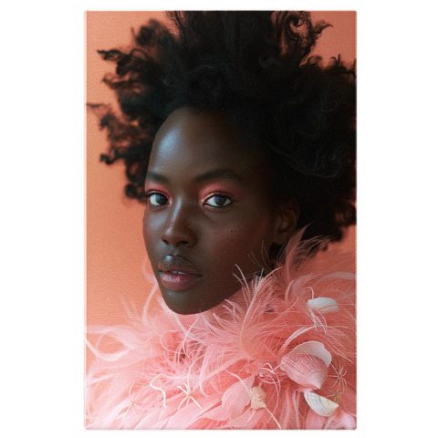 Portret - Tablou Canvas Ecoul Penelor Roz de pe Rochia Fetei Mulatre Reverberații Vizuale ale Naturii , Pictura Digitala 40x25CM