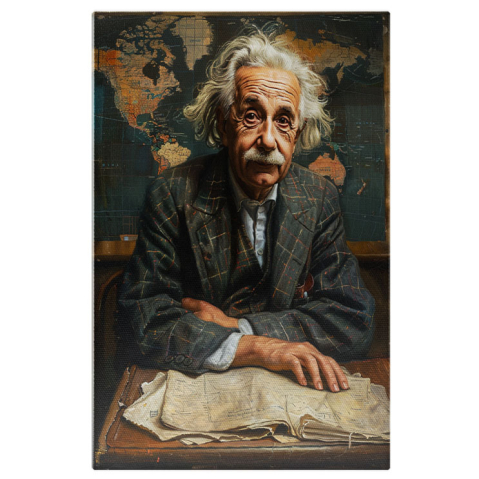 Portret - Tablou Canvas Ecoul Trecutului Amintiri din Epoca de Aur Einstein și Splendoarea Vremurilor de Trecute , Pictura Digitala 40x25CM