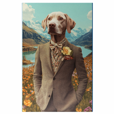 Flori - Tablou Canvas Personalizat - Animal Aristocrat în Costum Bej cu Floare Galbenă
Marime 40x25CM