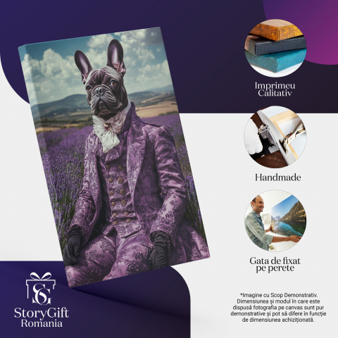 Tablou Canvas Personalizat - Animal Aristocrat în Costum Mov în Lan de Lavandă
Marime 40x25CM [3]
