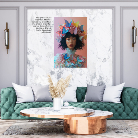 Eleganța Avangardei - Tablou Canvas cu Femeia cu Palarie din Fluturi și Machiaj Vibrant, Marime 40x25CM [2]