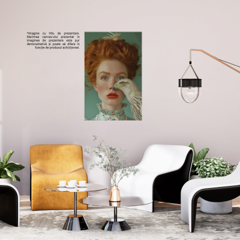 Eleganță și Agilitate - Portret Femeie Roșcată cu Uliu și Ochi Expresivi - Artă Digitală, Marime 40x25CM [2]