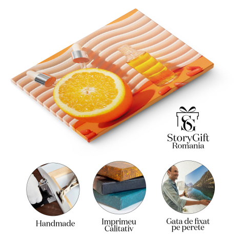 Tablou Canvas Elixir de frumusete Vitamina C intrun ser lichid cu fructe citrice, un tratament luxuriant pentru ingrijirea si luminarea tenului. 40x25CM [1]