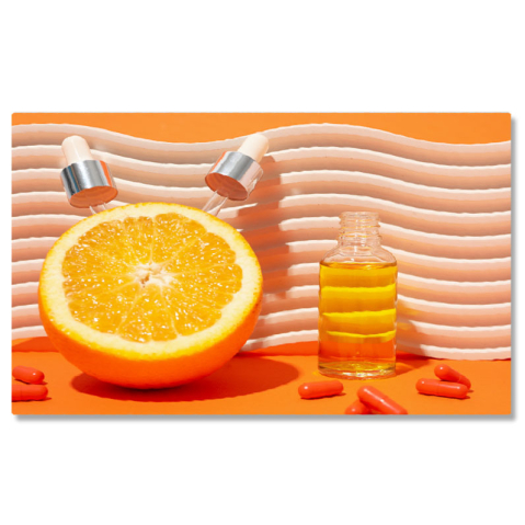 Diverse - Tablou Canvas Elixir de frumusete Vitamina C intrun ser lichid cu fructe citrice, un tratament luxuriant pentru ingrijirea si luminarea tenului. 40x25CM