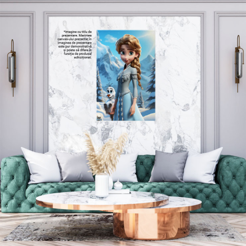 Tablou Canvas:  Elsa,printesa Frozen si prietenul Olaf in padurea inzapezita -pentru Iubitorii de desene animate Pictura Digitala 40x25CM [1]