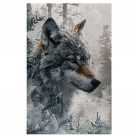 Câini - Energia Lupului Agile - Fantomele Haitei în Regatul Alb sub Clar de Lună - Pictură Digitală, Marime 40x25CM
