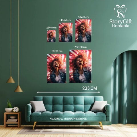 Tablou Canvas: Entuziasm in Nuante de Roz si Rosu Roscata Incojurata de un Cadru Vibrant si Colorat  Pictura Digitala 40x25CM [3]