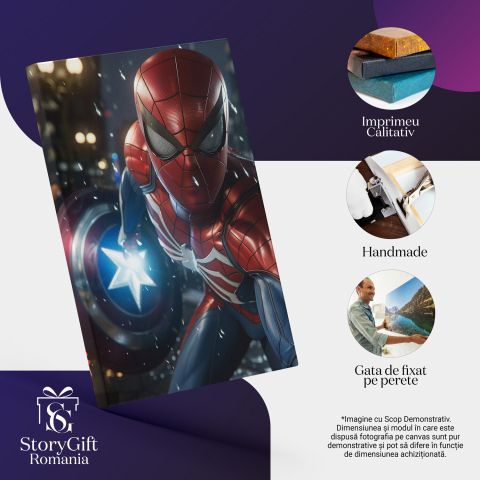Tablou Canvas - Erou Marvel în Acțiune, Spiderman Salvând Orașul, Marime 70x50CM [1]