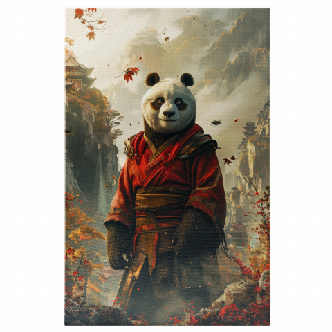 Animale - Tablou Canvas - Eroul Ascuns: Misterul Ursului Panda în Armură Roșie, Marime 40x25CM