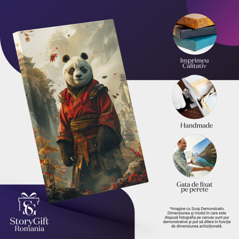 Tablou Canvas - Eroul Ascuns: Misterul Ursului Panda în Armură Roșie, Marime 40x25CM [1]