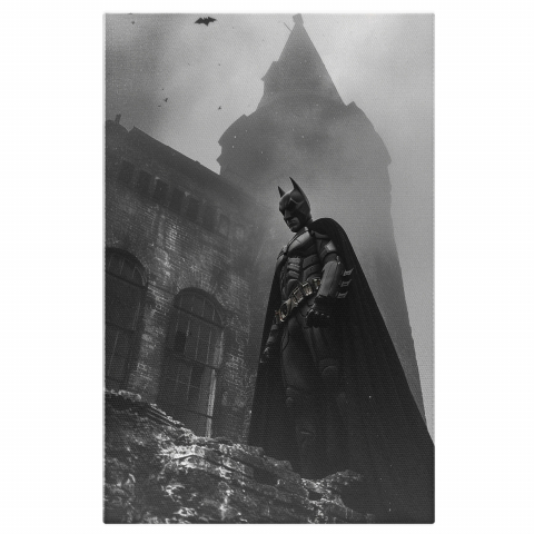 Personaje Desene Animate - Eroul Batman pe Vârful Cetății, Pregătit să Ajute Oamenii - Pictură Digitală, Marime 40x25CM