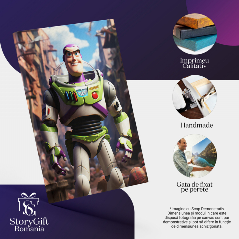 Tablou Canvas cu Eroul Buzz Lightyear - Pictură Digitală din Universul Desenelor Animate, Marime 40x25CM [1]