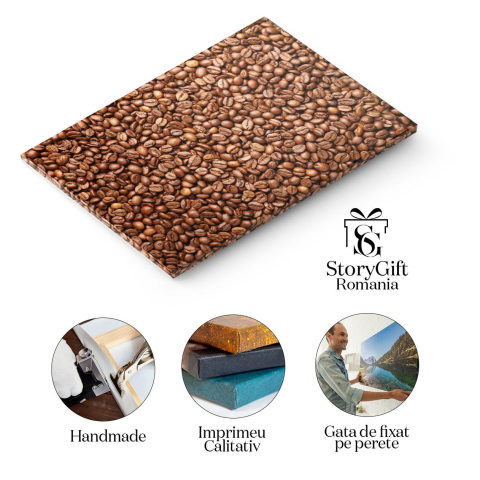 Tablou Canvas - Esenta Cafelei: Close-up cu boabele prajite - espresso, bautura, cafea 40x25CM [1]