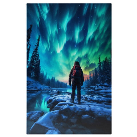 Aurora Boreală - Explorator Privește Aurora Boreală - Pictură Digitală de Natură, Marime 40x25CM