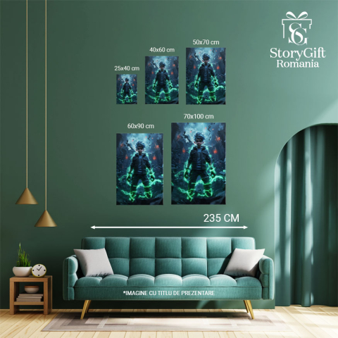 Tablou Canvas:  Fantastic Baiat cu Puteri Speciale in Orasul Distrus - Fotografie SF Pictura Digitala 40x25CM [3]