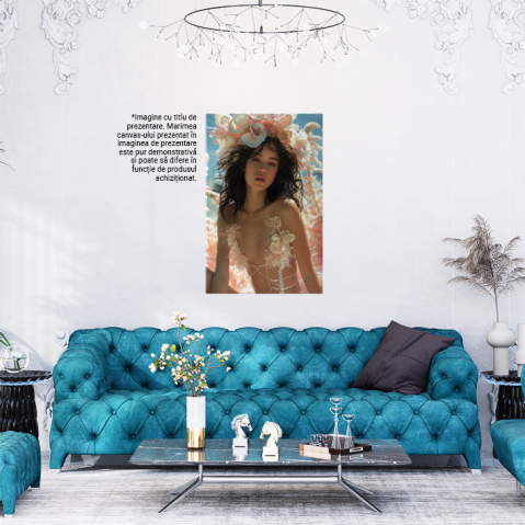 Tablou Canvas Fantezia Florală a Viselor și Aluziilor Flori în Părul Fetei și Rochie Decoltată , Pictura Digitala 40x25CM [1]