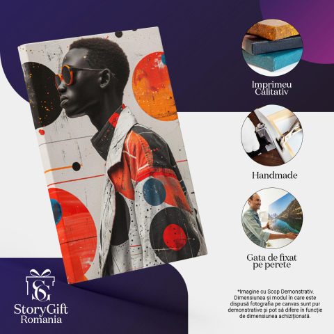 Tablou Canvas  Fascinantul Barbat ngeru cu Ochelari Portocali si Parul Scurt Cret in Jacheta Alba cu Pete de Culoare , Pictura Digitala 40x25CM [2]