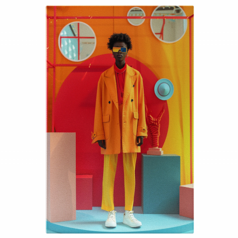 Fashion Woman with Short Hair in Red Blouse and Orange Coat, Marime 40x25CM