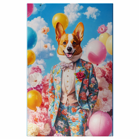 Flori - Tablou Canvas Personalizat - Animal în Costum Albastru cu Papion Colorat și Fundal Vegetativ
Marime 40x25CM