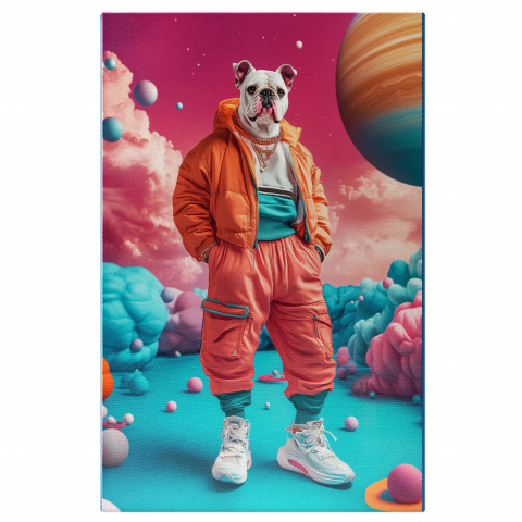 Abstract - Hip Hop Stradal cu Jachetă Portocalie și Medalioane AuriiMarime 40x25CM