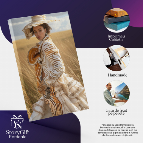 Tablou Canvas - Fata Africană cu Părul Creț pe Câmpul de Grâu, Marime 40x25CM [1]