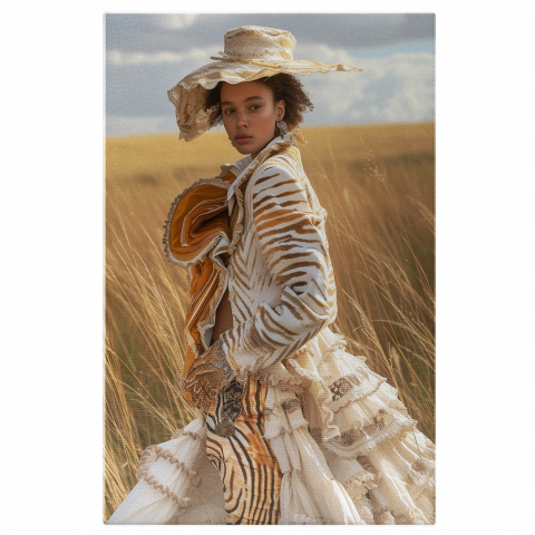 Modă - Tablou Canvas - Fata Africană cu Părul Creț pe Câmpul de Grâu, Marime 40x25CM