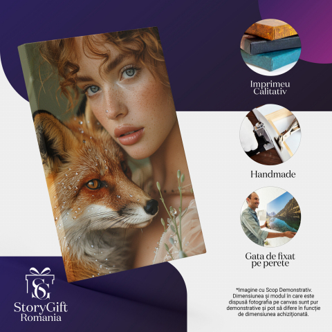 Fata cu Ochii Albastri și Vulpe în Brațe, Marime 40x25CM [1]