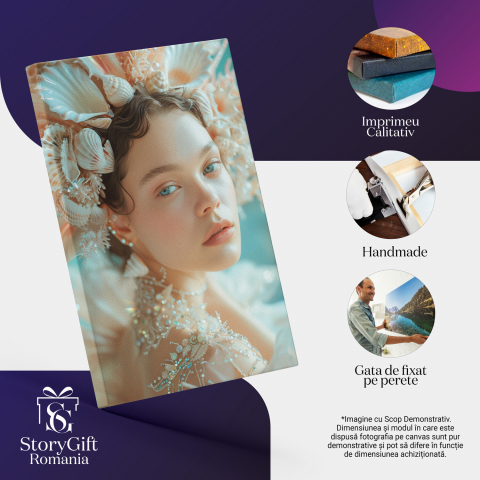 Fata cu Ochii Sticloși Albastre și Coroniță din Scoici - Pictură Digitală, Marime 40x25CM [1]