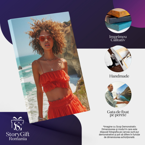 Fată cu Păr Creț în Ținută de Vară Portocalie - Pictură Digitală, Marime 40x25CM [1]