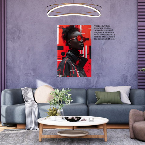 Tablou Canvas - Față Îmbrăcată și Accesorizată cu Stil, Modă în Dungi și Contraste de Culoare, Marime 40x25CM [2]