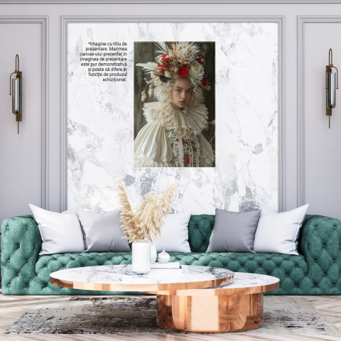 Fata în Costum Alb cu Motive Florale și Flori în Păr - Pictură Digitală, Marime 40x25CM [2]