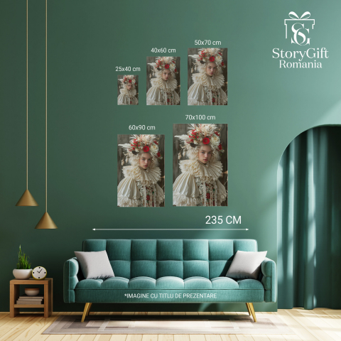 Fata în Costum Alb cu Motive Florale și Flori în Păr - Pictură Digitală, Marime 40x25CM [3]