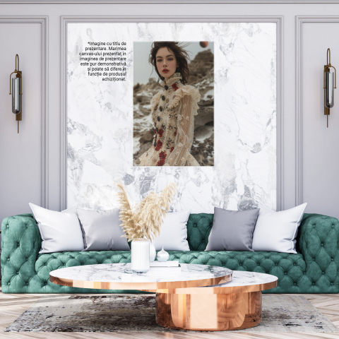 Fata în Rochie Albă cu Mâneci Transparente și Nasturi cu Model de Trandafiri - Pictură Digitală, Marime 40x25CM [1]