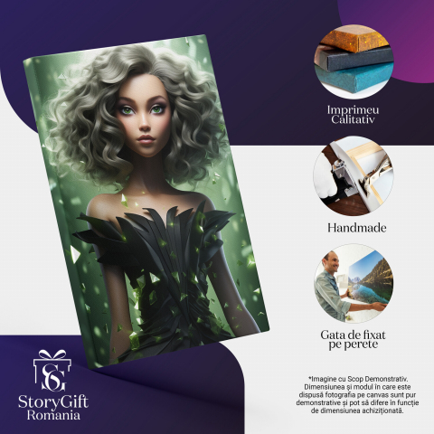 Fata în Rochie Neagră cu Inspirație Fantastică - Magia Cristalelor, Marime 40x25CM [1]