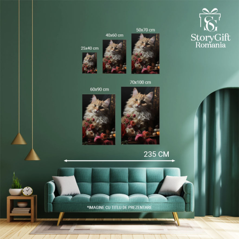 Tablou Canvas: Felina eleganta  Lucrari de arta,  Pisica, Craciun, Flori taiate, , Aranjament floral,, Blana,  Pictura Digitala 40x25CM [3]