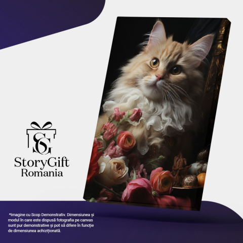 Tablou Canvas: Felina eleganta  Lucrari de arta,  Pisica, Craciun, Flori taiate, , Aranjament floral,, Blana,  Pictura Digitala 40x25CM [4]