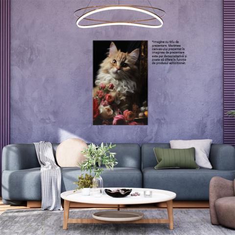 Tablou Canvas: Felina eleganta  Lucrari de arta,  Pisica, Craciun, Flori taiate, , Aranjament floral,, Blana,  Pictura Digitala 40x25CM [1]