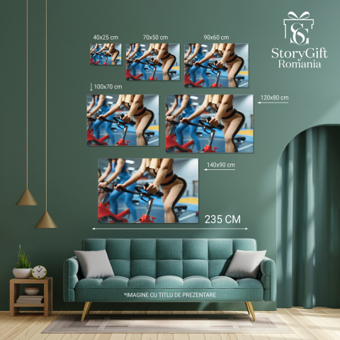 Femei Sportive pe Biciclete Staționare în Sala de Fitness, Marime 40x25CM [3]