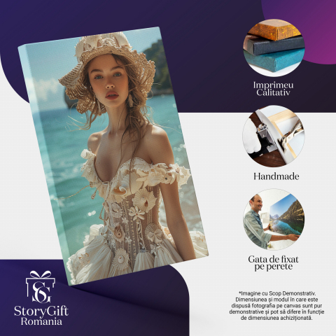 Femeia pe Plaja Soarelui în Rochie din Dantelă cu Decolteu În Formă de Inimă, Marime 40x25CM [1]