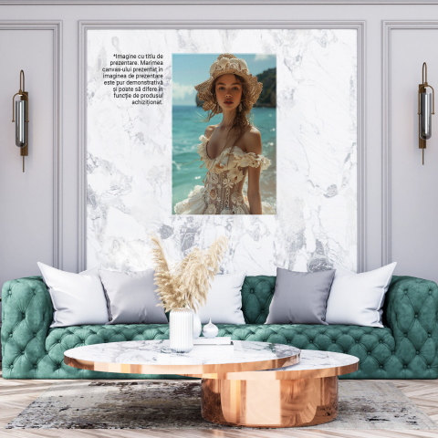 Femeia pe Plaja Soarelui în Rochie din Dantelă cu Decolteu În Formă de Inimă, Marime 40x25CM [2]